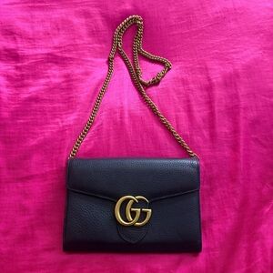 Gucci Black GG Marmont Wallet On Chain Gold Hardware